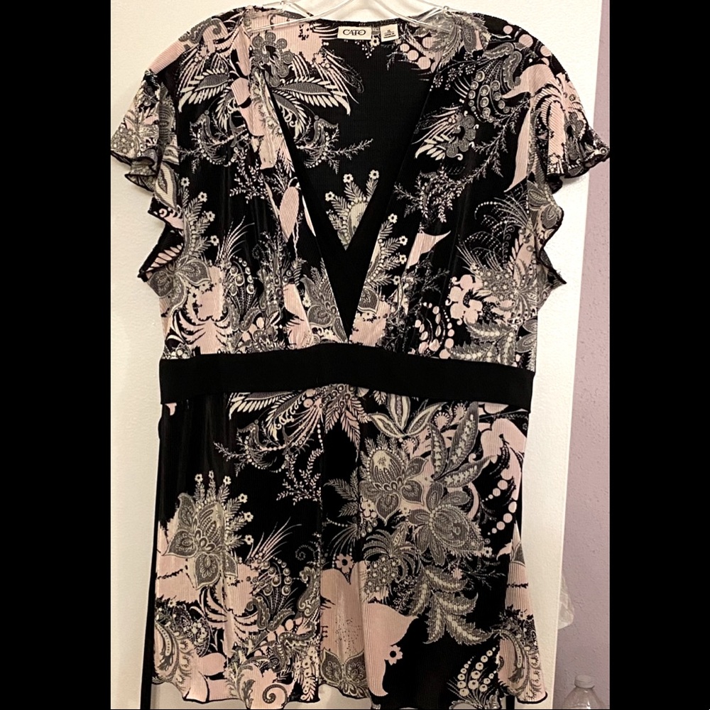 Cato Black and Pink Paisley Surplus Top - size XL